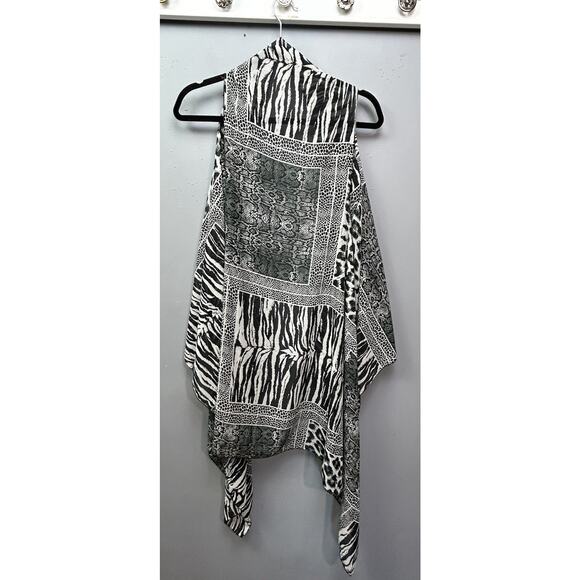 Open Front Animal Print Sheer Womens Small Black White Snake Light Flowy Spring - Picture 2 of 5